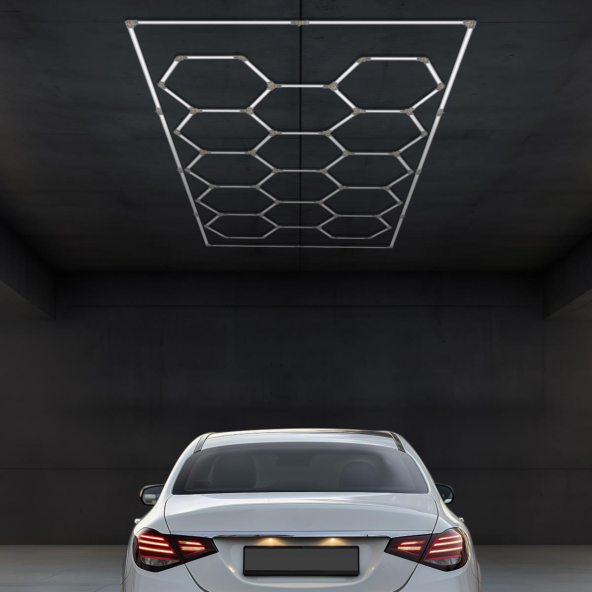 Hexagon LED Leuchte 14er Set Garage, Werkstatt, Autohaus 6000K 600 Watt 61962 Lumen