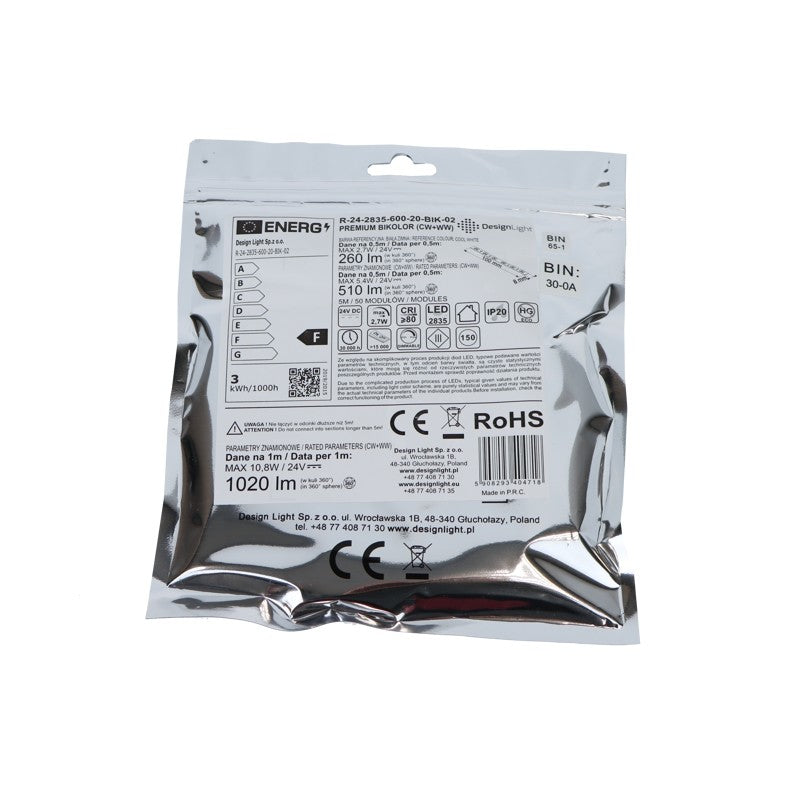 BICOLOR LED Strip 24V (120 LED/m), IP20, 10,8 W/m