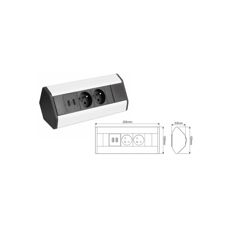 CORNER BOX 2 USB Ecksteckdose Möbelsteckdose