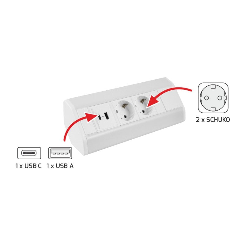 CORNER BOX 2 USB Ecksteckdose Möbelsteckdose