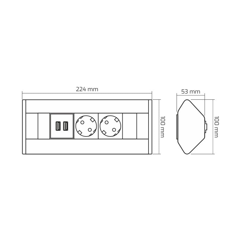 CORNER BOX 2 USB Ecksteckdose Möbelsteckdose
