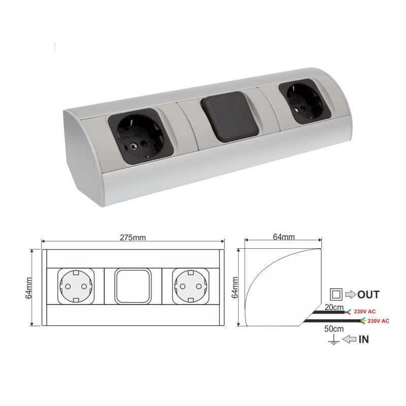 CORNER BOX 3 Eck-Steckdose + Schalter