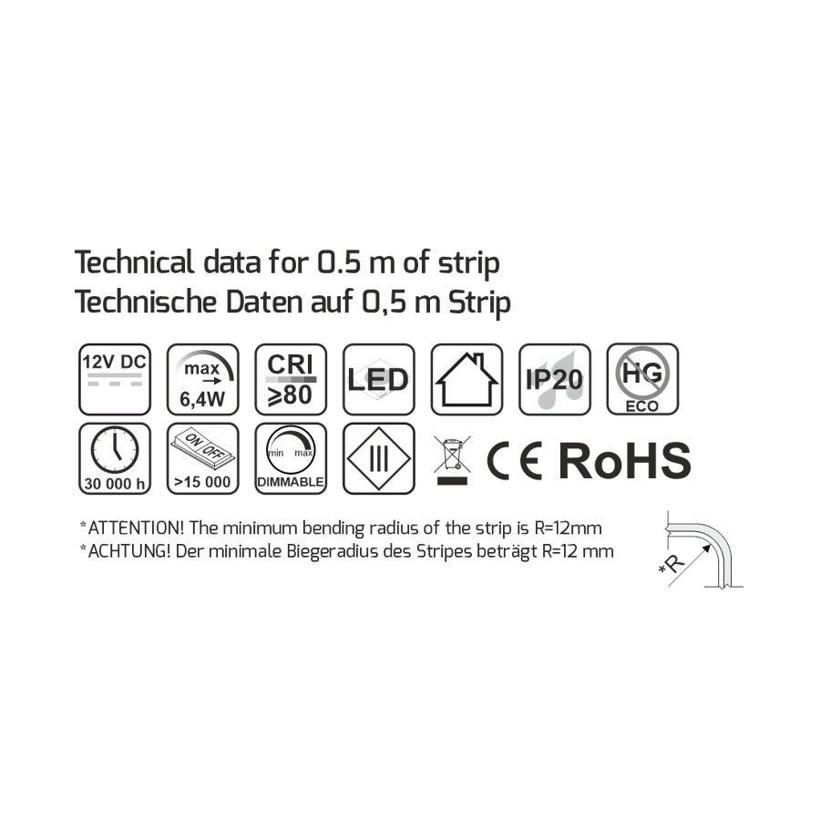 LED COB STRIP 480 LED/m IP20 12,8W/m