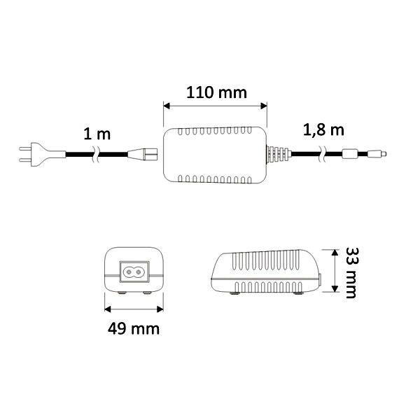 LED-Netzteil 12V DC 38W mit Kabel und EURO/JACK-Stecker