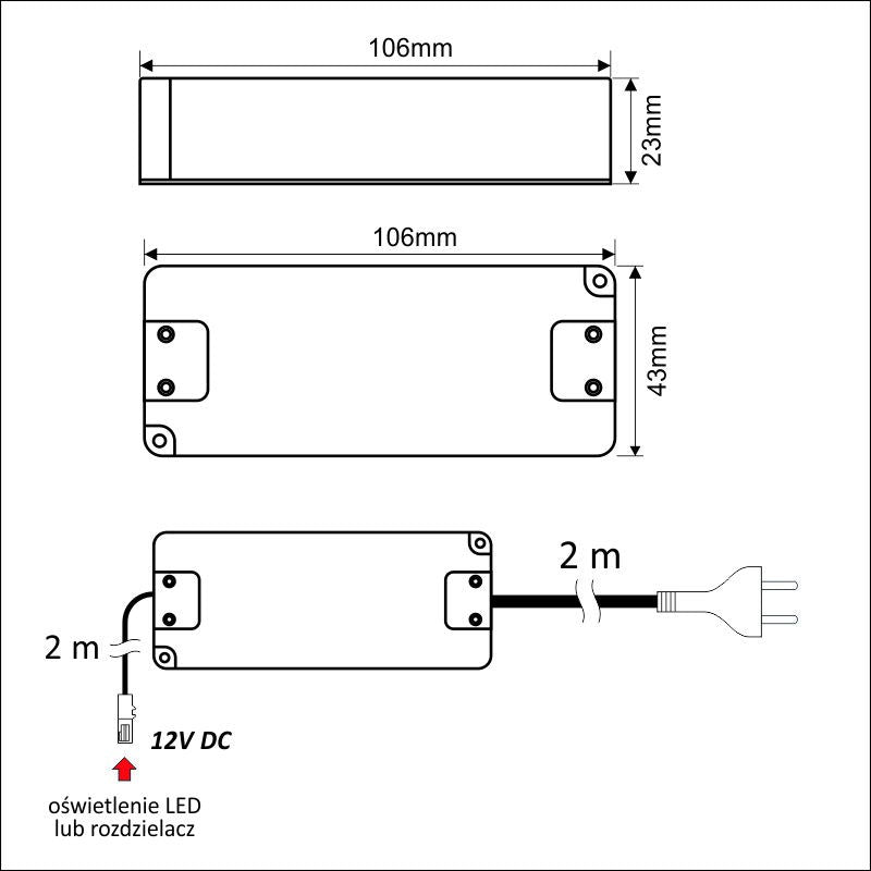 LED-Netzteil 16W 12V DC mit Verkabelung
