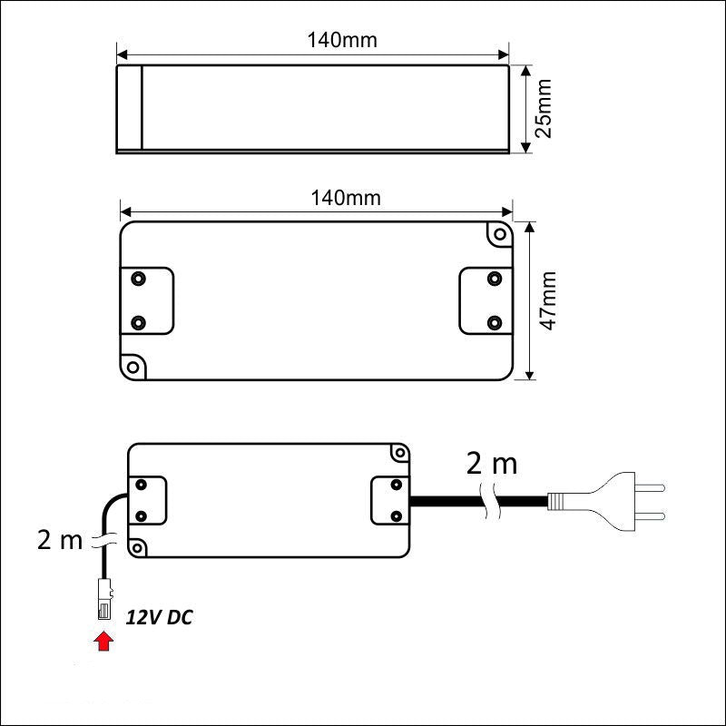 LED Netzteil mit Verkabelung 12V DC 12W