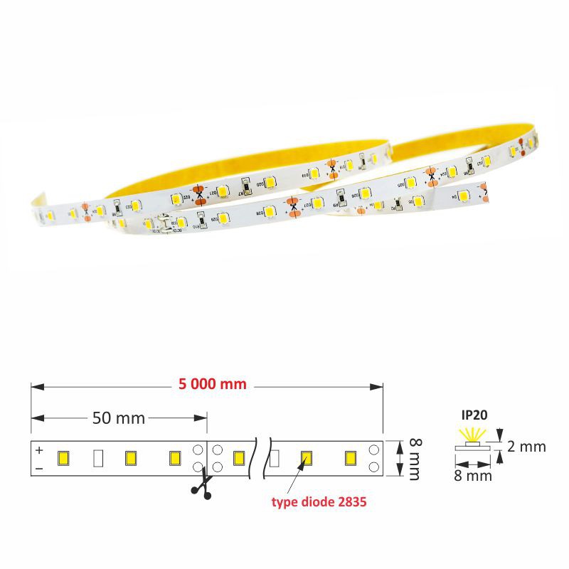 LED Strip PREMIUM 300 LED (60 LED/m) Typ 2835 IP20 10,8W/m - Made in Poland