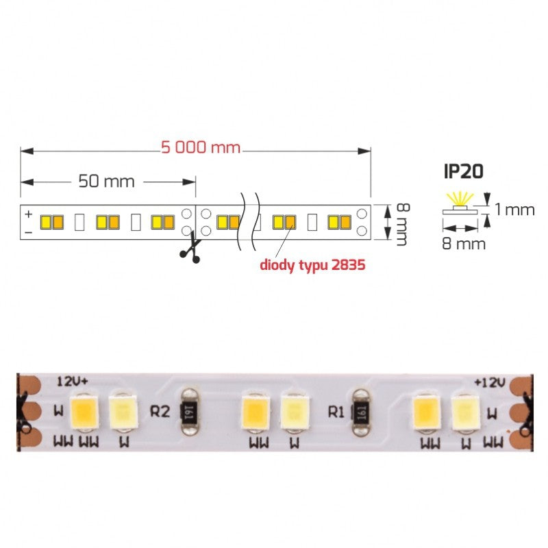BICOLOR LED Strip PREMIUM 600 LED 12V (120 LED/1m) Dioden 2835 IP20 10W/m