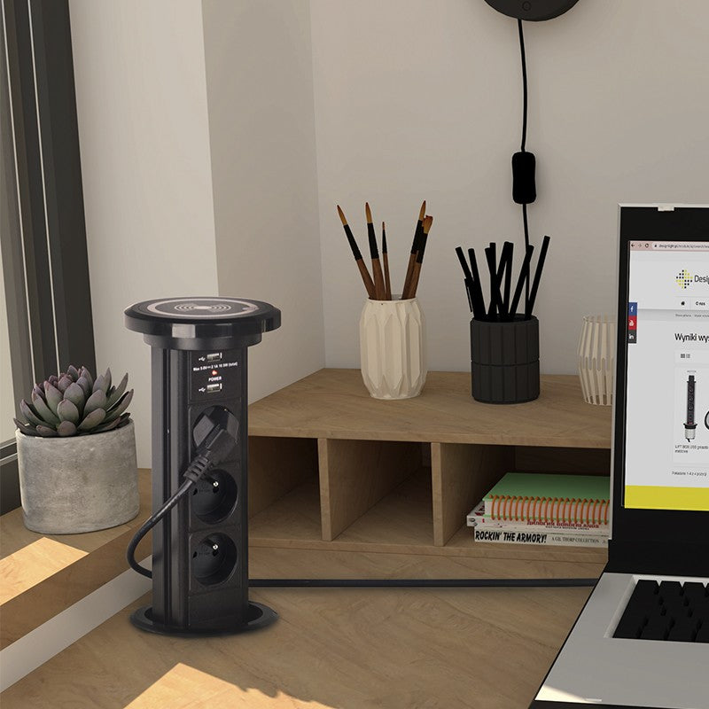 LIFT BOX automatisch versenkbare Steckdosenleiste mit USB und Induktionsladegerät