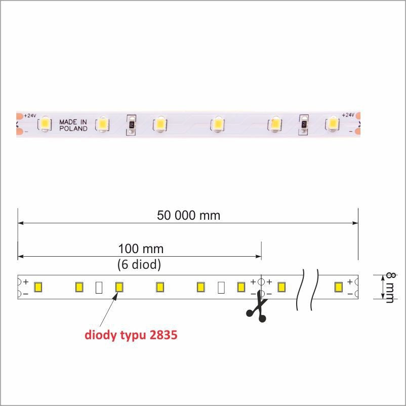PREMIUM Strip 3000 LED (60 LED/m, 50m Rolle) 24V DC TYP 2835 IP20 5W/m
