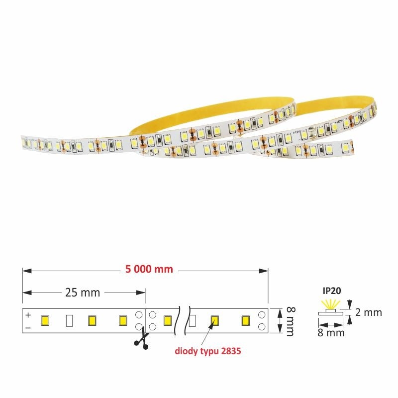 PREMIUM Strip 600 LED (120 LED/m) 12V DC TYP 2835 IP20 17,6W/m