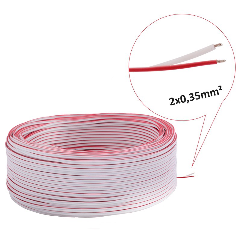 Kabel 2x0,35 mm2 weiß-rot 100m Rolle