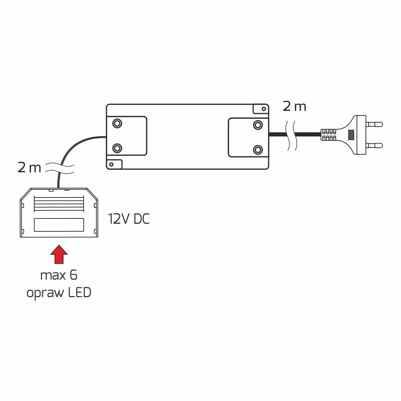 LED Netzteil mit Verkabelung 12V DC 16W mit 6-Fach Verteiler, Netzkabel und PC1 Schalter