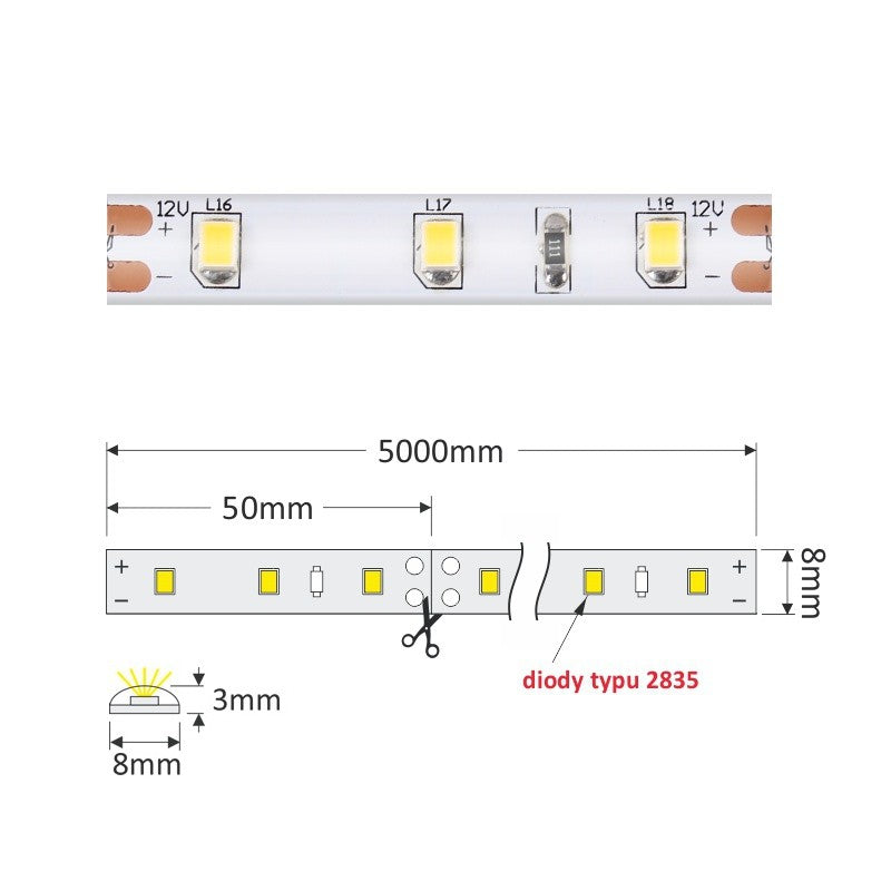 LED Strip 300 LED (60 LED/m) Type 2835 IP45 10,8W/m - Made in Poland