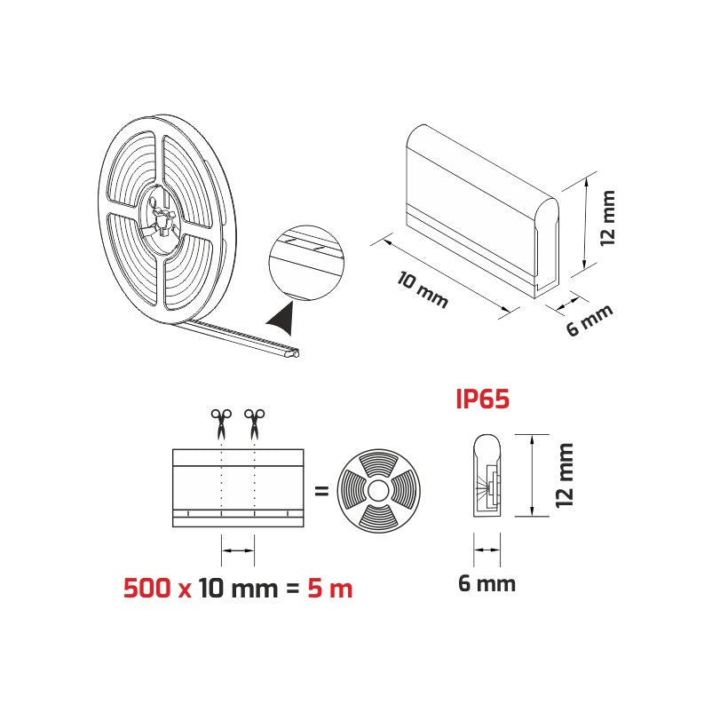 LED Strip Neon Flex (100 LED/m 5m Rolle), 12DC, IP65, 12W/m