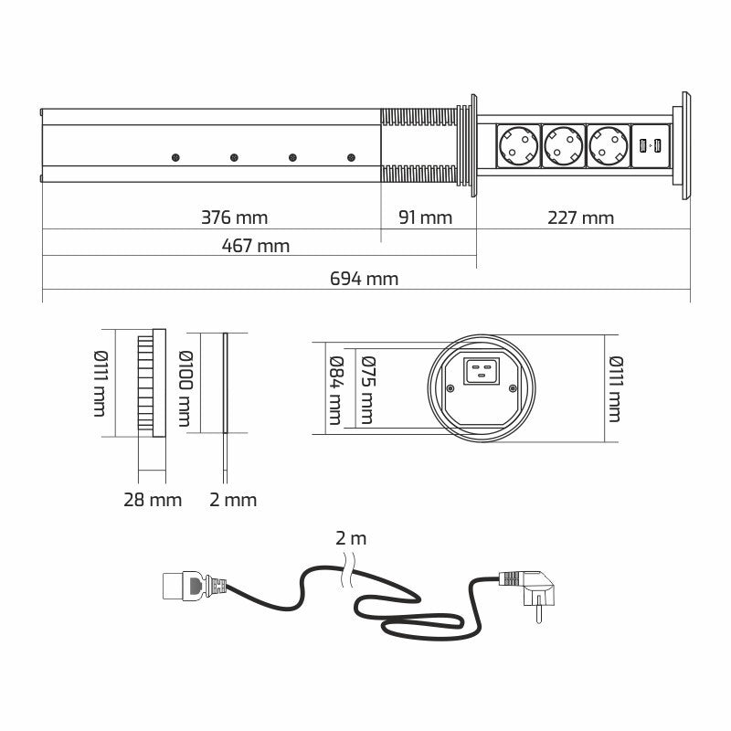 LIFT BOX Möbelsteckdose Automatisch mit USB