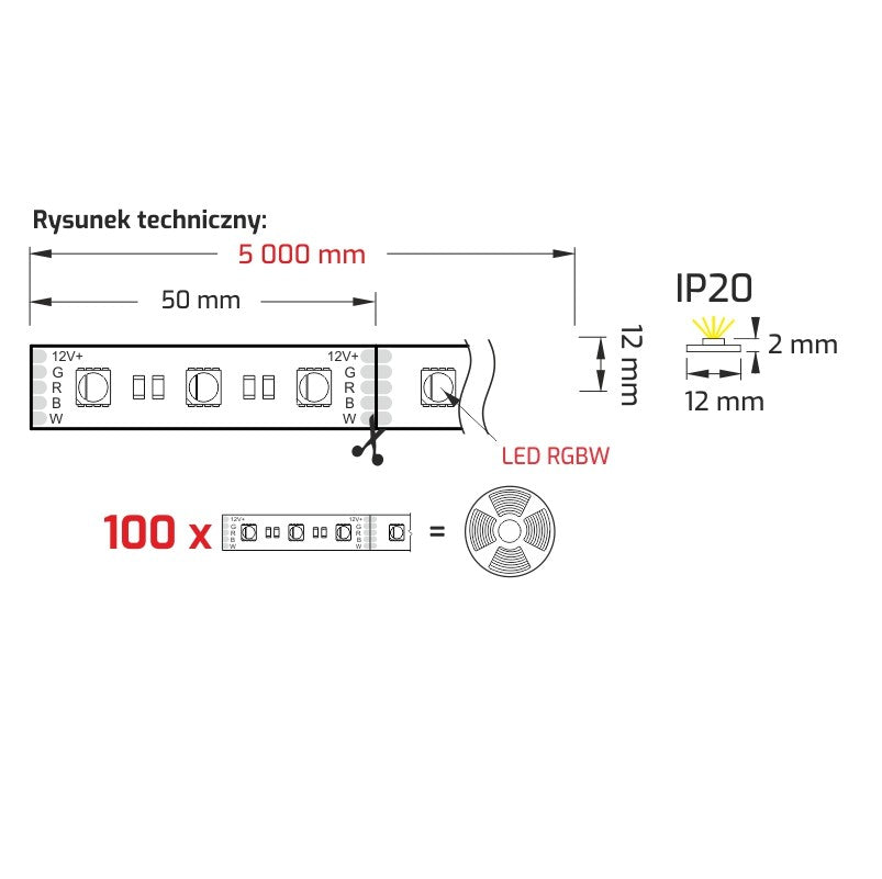 RGBW LED-Streifen 60 LED/m IP20