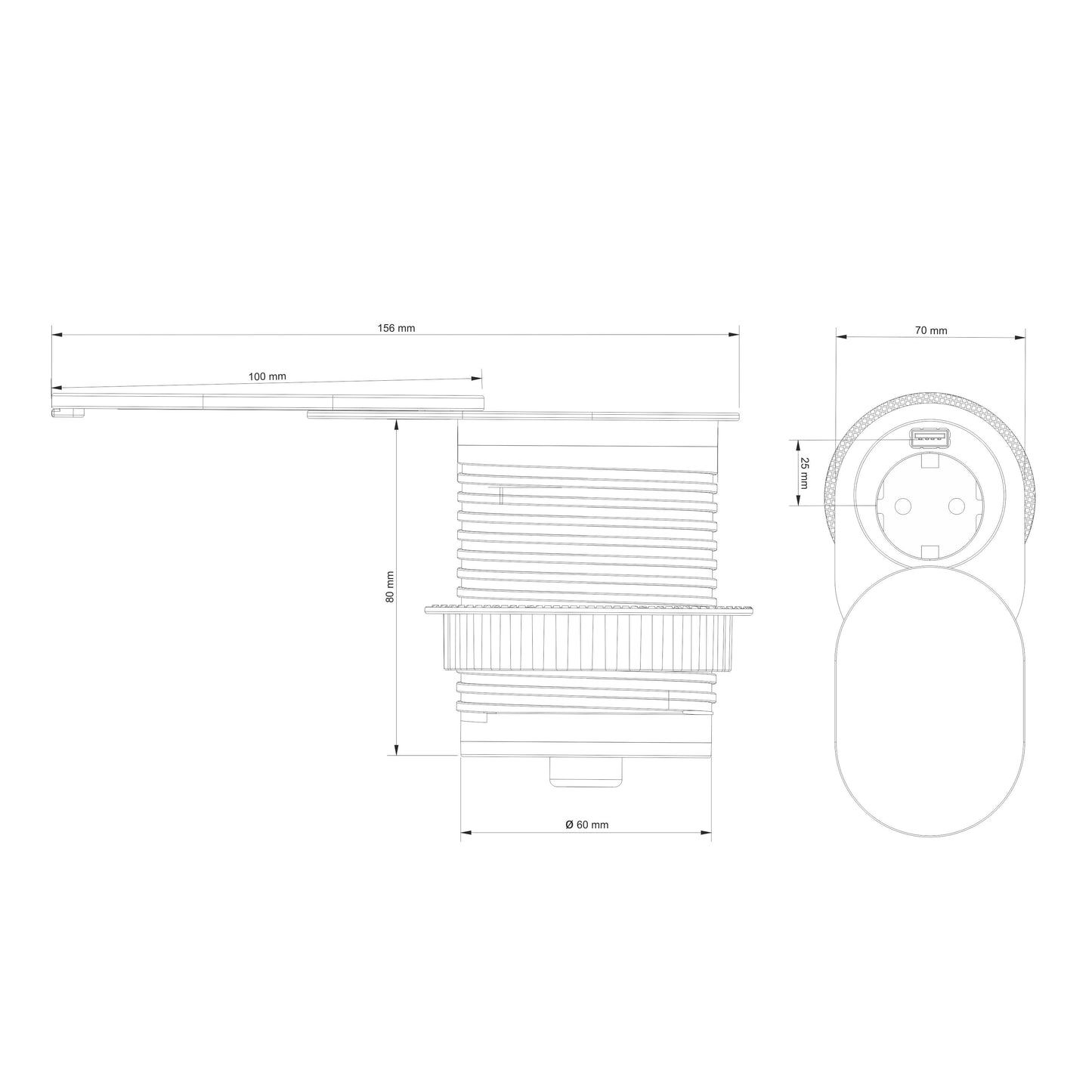 SLIDE BOX - Möbel-Einbausteckdose SCHUKO mit USB