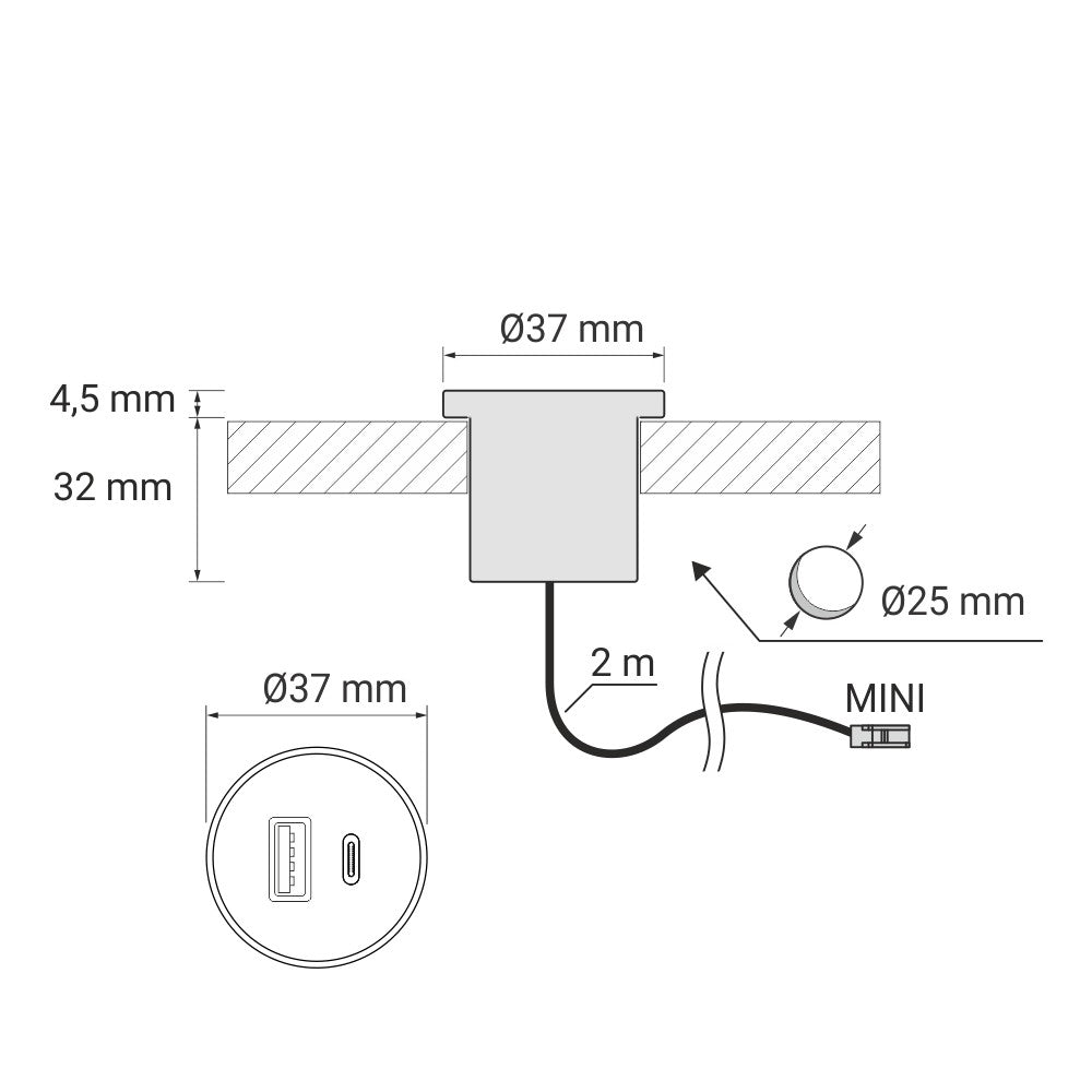 USB Ladegerät 12V DC zum Einbau in Möbelplatten – LED Grosshandel24